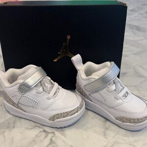 Jordan Kids White and Silver Sneakers